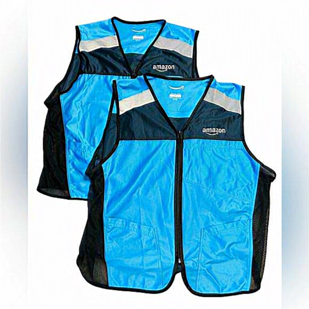 Amazon‎ Flex Work Vest Lot Of Two (2) Size XL Blue Pockets Employee Uniform